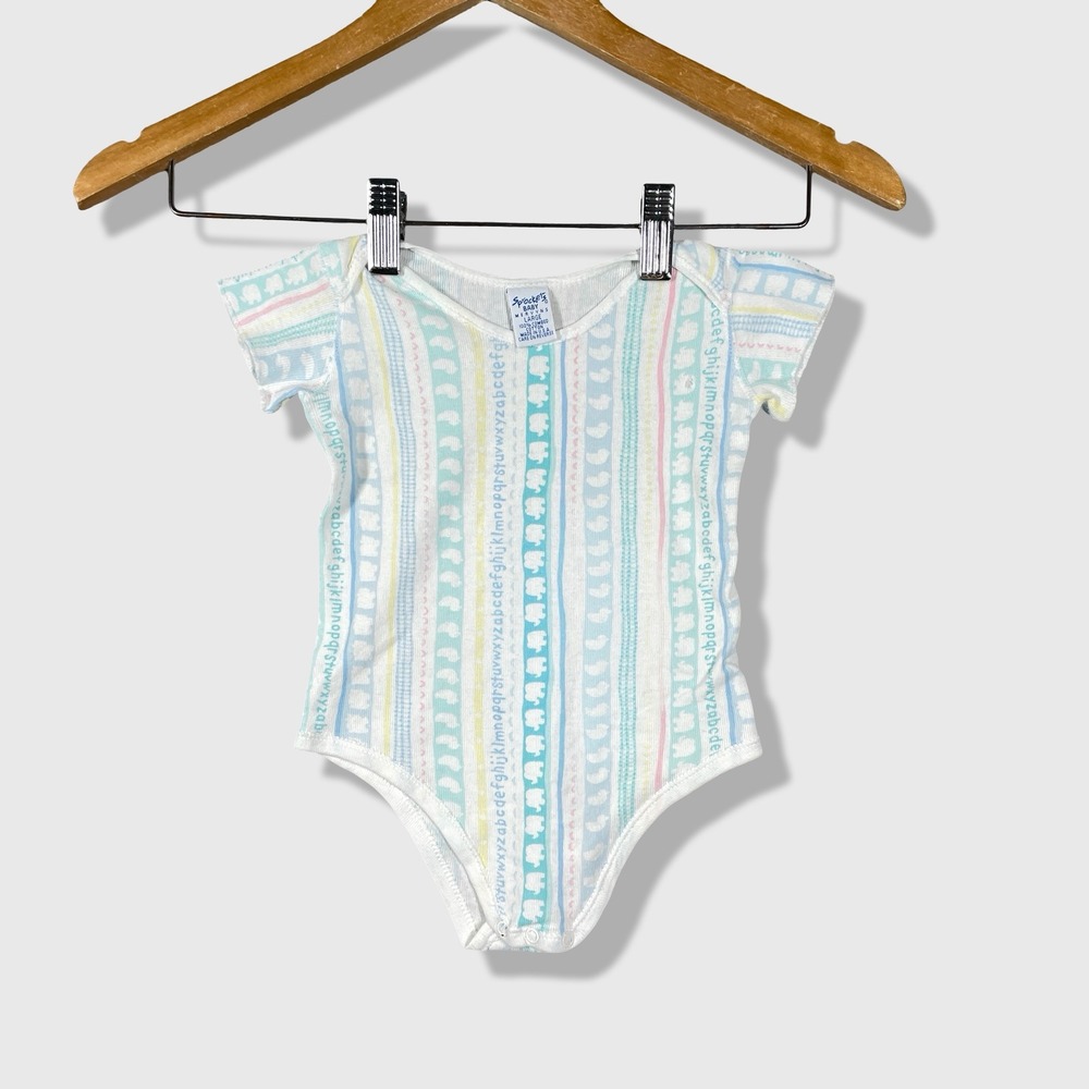 Sprockets Baby One Piece Bodysuit 0-3 Mon Multicolor Pastel Animals Alphabet